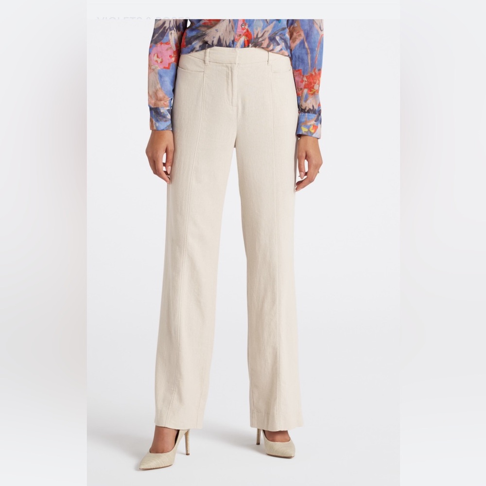 Violets & Roses Irene Beige Cream Linen Stitch Fix Wide Leg Pant Sz 6 Like New